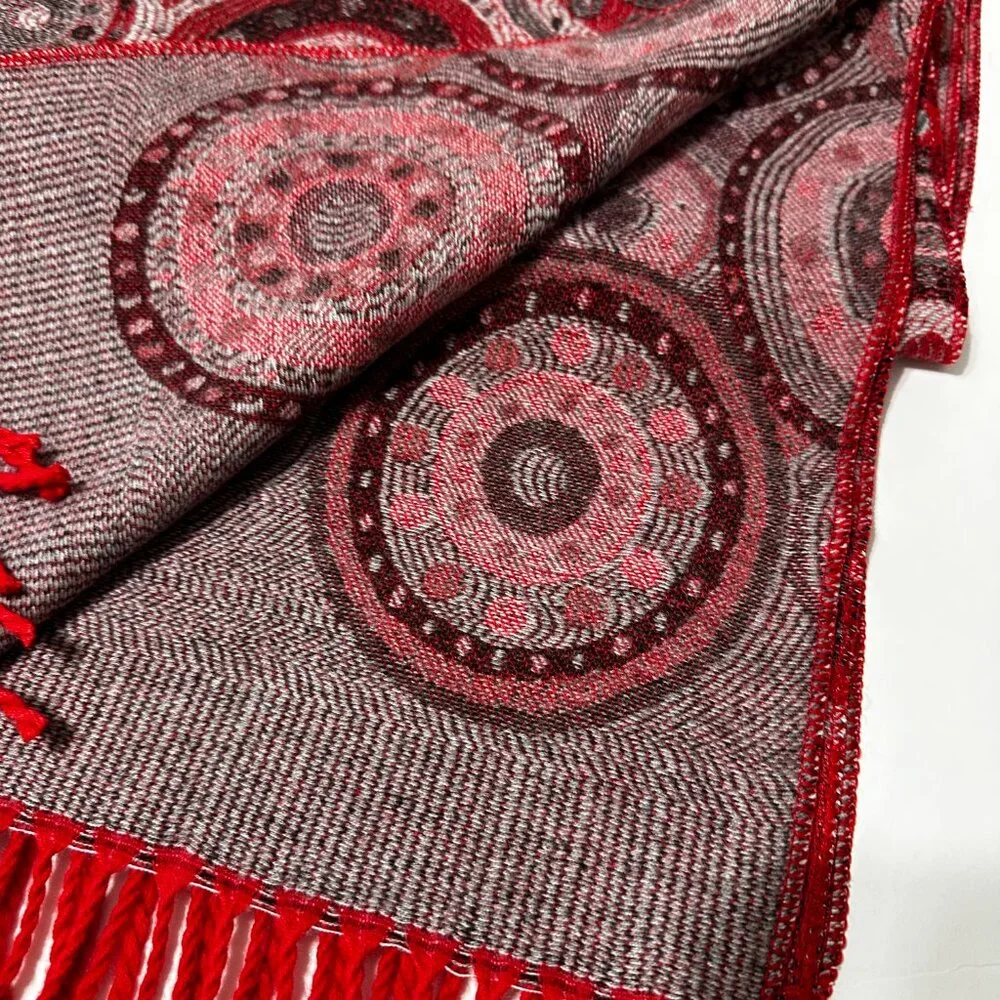 Luxury Uriah Baby Alpaca Wrap Shawl | Rich Red Pattern | Made in Peru - Picture 7 of 16